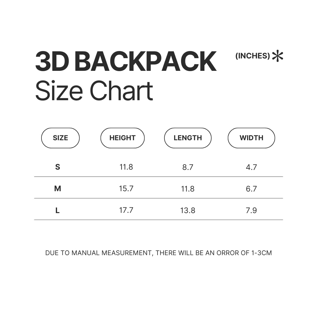 3D Backpack Size Chart - Garten Of Banban Store