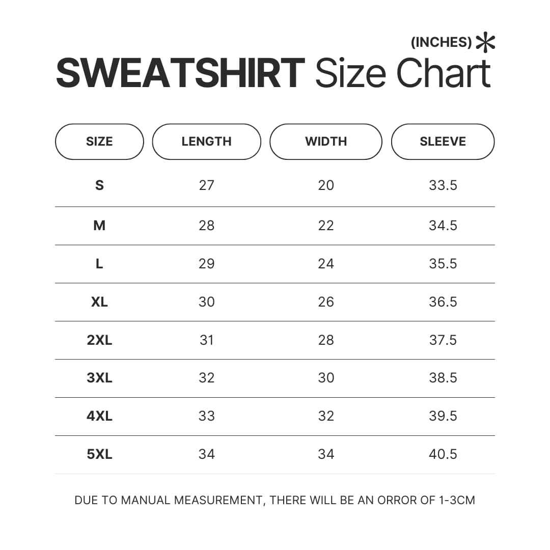 Sweatshirt Size Chart - Garten Of Banban Store